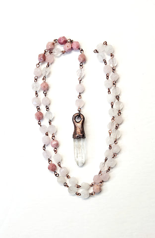 Starbrary Quartz with Rose Quartz and Rhodochrosite Meditation Amulet