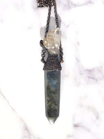 Labradorite and Elestial Quartz Wand